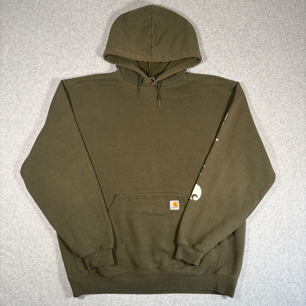Carhartt Hoodie Mens XL Olive Green K288 Sleeve Logo Graphic Pullover Sweatshirt